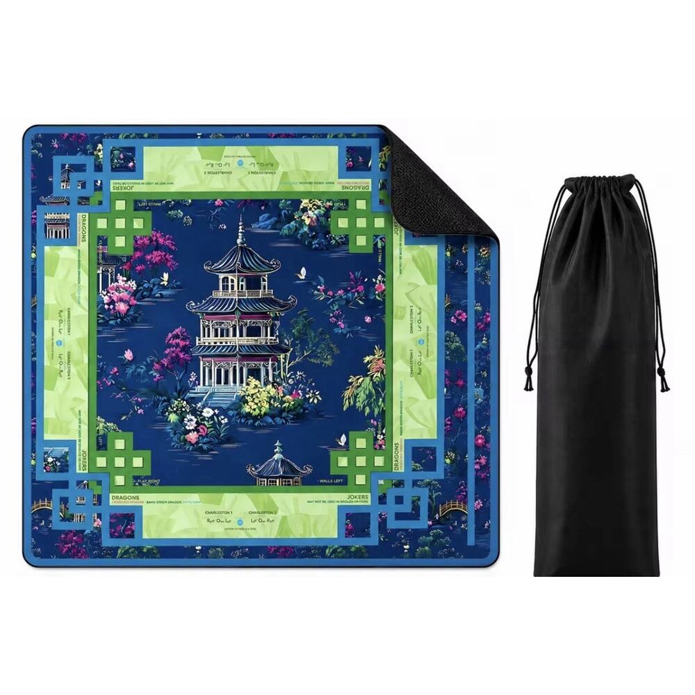 New Mahjong Table Mat Silent Non-Slip Game Mat w/ Carry Bag 31.5” Pagoda Floral - Picture 2 of 6